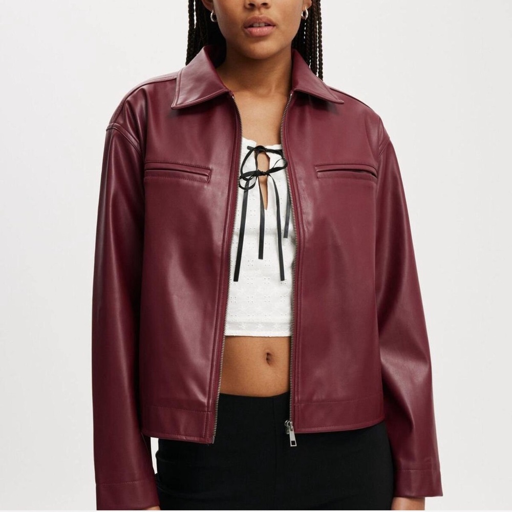 New with tags burgundy faux leather jacket